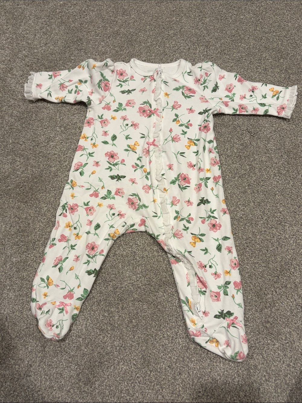 Little Me Cream Footed One-Piece with Pink & Yellow Floral Print